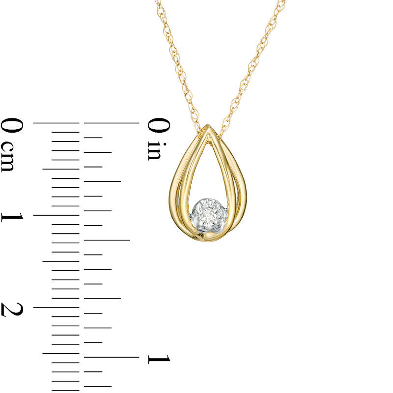 Natural Clarity Enhanced Accent Solitaire Elongated Teardrop Cage Pendant in 10K Yellow Gold