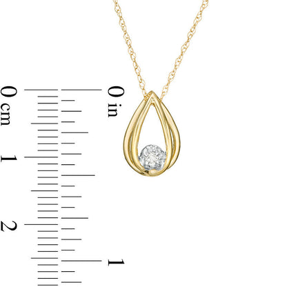 Natural Clarity Enhanced Accent Solitaire Elongated Teardrop Cage Pendant in 10K Yellow Gold