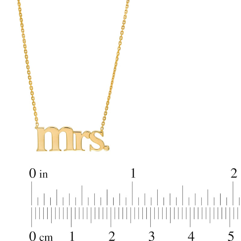 Polished "Mrs." Necklace in 14K Gold