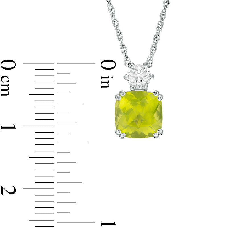 8.0mm Cushion-Cut Peridot and Lab-Created White Sapphire Pendant in Sterling Silver