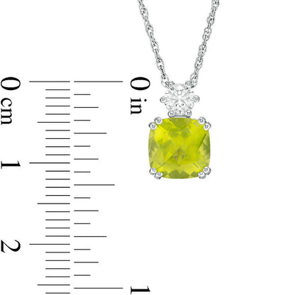 8.0mm Cushion-Cut Peridot and Lab-Created White Sapphire Pendant in Sterling Silver