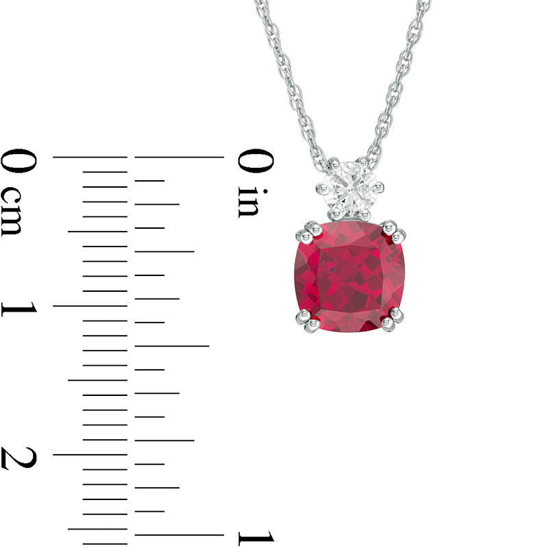 8.0mm Cushion-Cut Lab-Created Ruby and White Sapphire Pendant in Sterling Silver