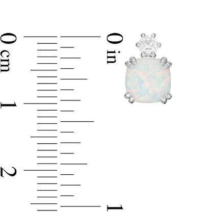 7.0mm Cushion-Cut Lab-Created Opal and White Sapphire Stud Earrings in Sterling Silver