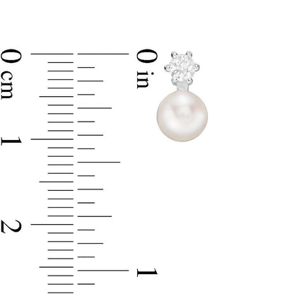6.5-7.0mm Button Cultured Freshwater Pearl and Lab-Created White Sapphire Stud Earrings in Sterling Silver