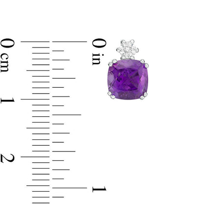 7.0mm Cushion-Cut Amethyst and Lab-Created White Sapphire Stud Earrings in Sterling Silver