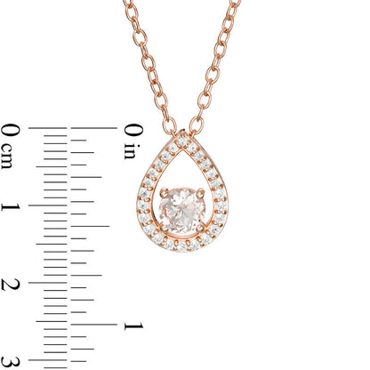 6.0mm Morganite and White Topaz Open Teardrop Pendant in Sterling Silver with 14K Rose Gold Plate
