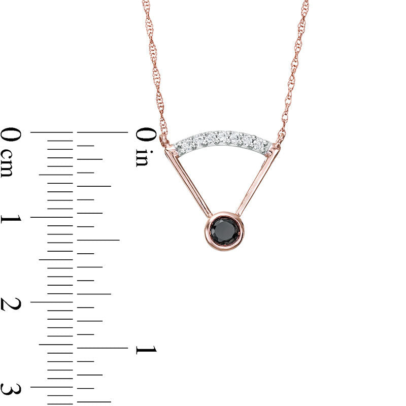 0.2 CT. T.W. Enhanced Black and White Natural Clarity Enhanced Solitaire with Curved Bar Necklace in 10K Rose Gold - 17.5"