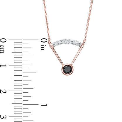 0.2 CT. T.W. Enhanced Black and White Natural Clarity Enhanced Solitaire with Curved Bar Necklace in 10K Rose Gold - 17.5"