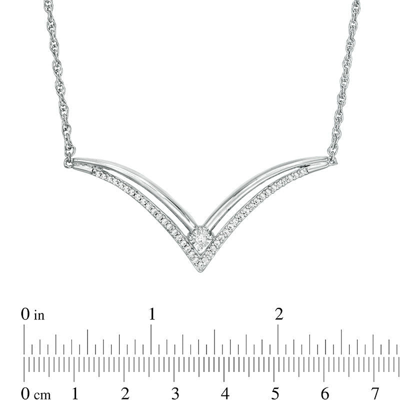 0.17 CT. T.W. Natural Diamond Double Row "V" Necklace in Sterling Silver - 16.5"