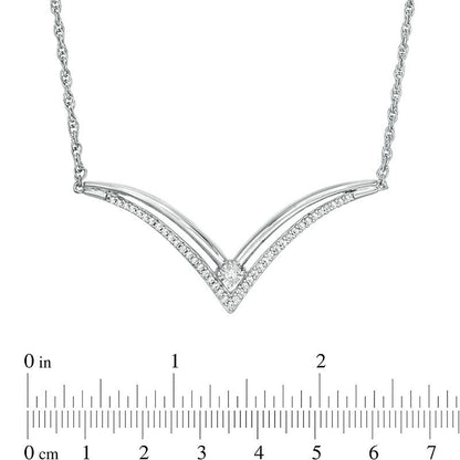 0.17 CT. T.W. Natural Diamond Double Row "V" Necklace in Sterling Silver - 16.5"