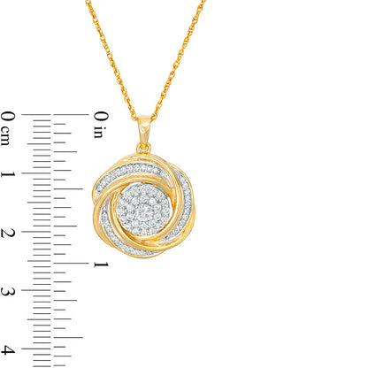 0.5 CT. T.W. Natural Diamond Frame Love Knot Pendant in 10K Yellow Gold