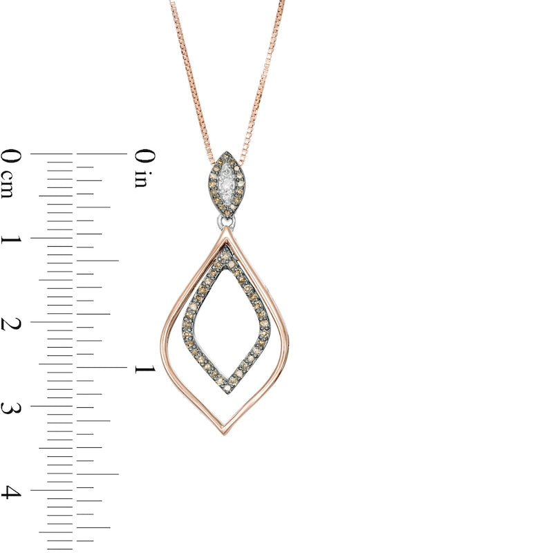 0.25 CT. T.W. Enhanced Champagne and White Natural Diamond Double Marquise Outline Pendant in Sterling Silver and 10K Rose Gold