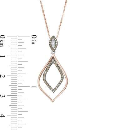 0.25 CT. T.W. Enhanced Champagne and White Natural Diamond Double Marquise Outline Pendant in Sterling Silver and 10K Rose Gold