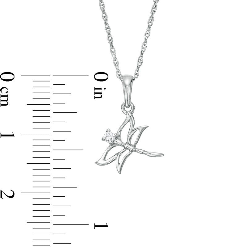 Natural Diamond Accent Tilted Dragonfly Pendant in Sterling Silver