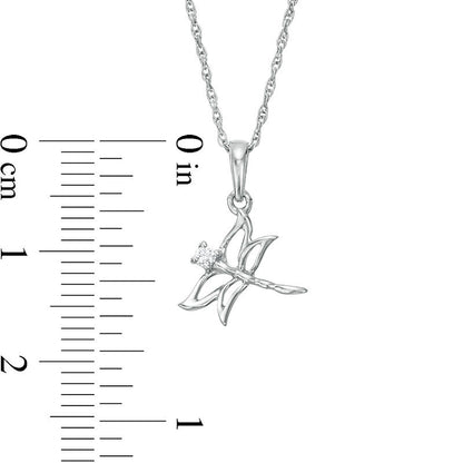 Natural Diamond Accent Tilted Dragonfly Pendant in Sterling Silver