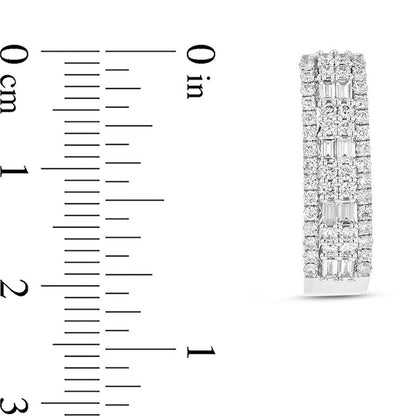 0.88 CT. T.W. Baguette and Round Diamond Multi-Row Hoop Earrings in 18K White Gold (H/SI2)