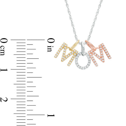 0.17 CT. T.W. Natural Diamond Block Letters "MOM" Pendant in 10K Tri-Tone Gold