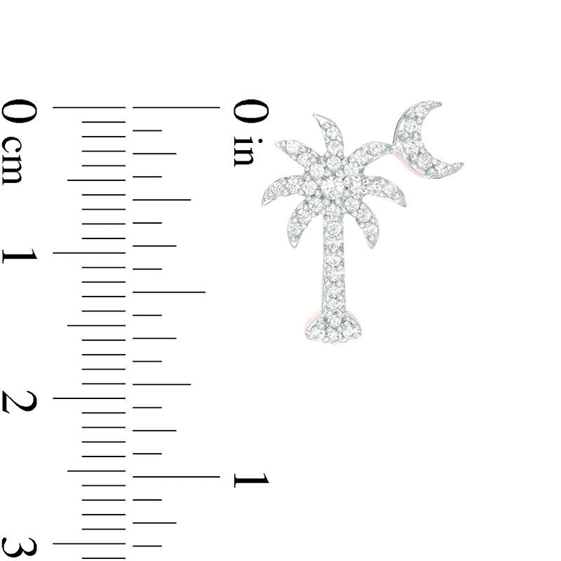 0.33 CT. T.W. Diamond Palm Tree with Moon Stud Earrings in 10K Rose Gold