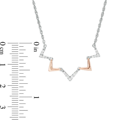 0.13 CT. T.W. Natural Diamond Alternating Chevron Necklace in Sterling Silver and 10K Rose Gold - 16.5"