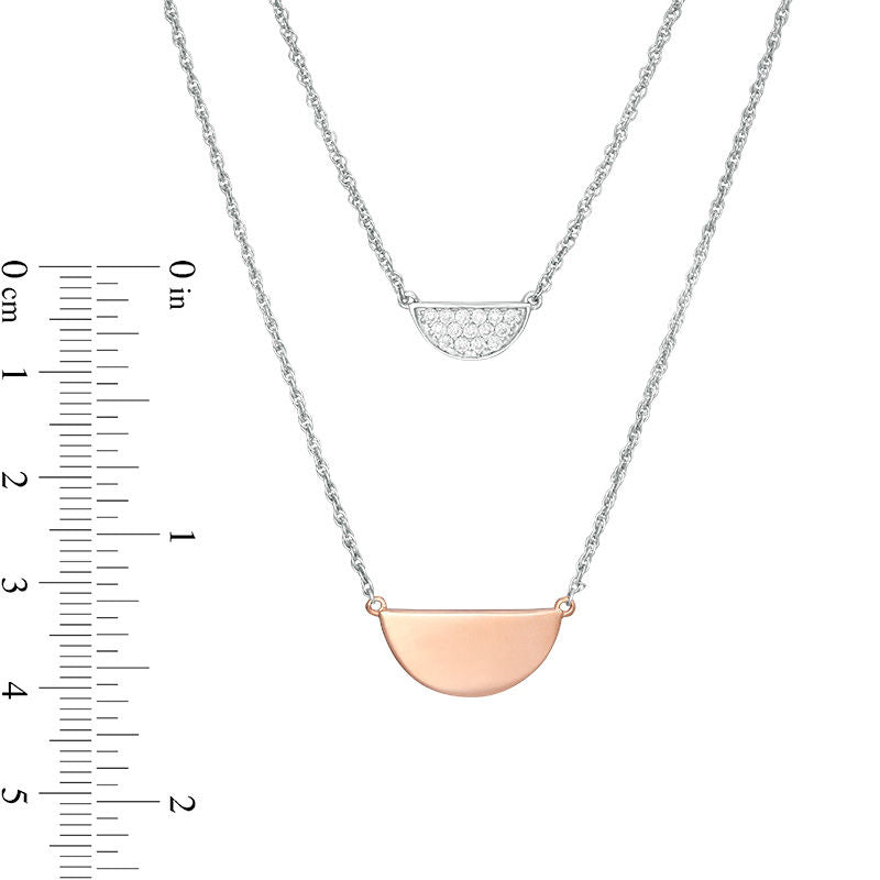 0.17 CT. T.W. Natural Diamond Half Circle Double Strand Necklace in Sterling Silver and 10K Rose Gold - 20"