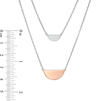 0.17 CT. T.W. Natural Diamond Half Circle Double Strand Necklace in Sterling Silver and 10K Rose Gold - 20"