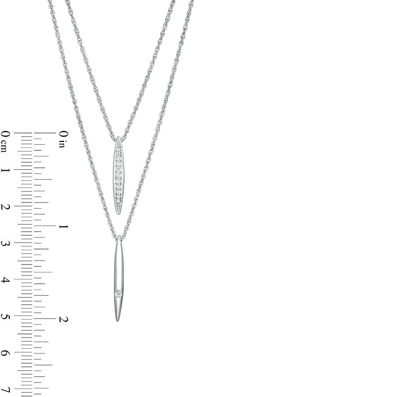 0.13 CT. T.W. Natural Diamond Linear Bar Double Strand Necklace in Sterling Silver - 20"