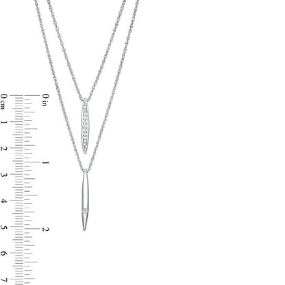 0.13 CT. T.W. Natural Diamond Linear Bar Double Strand Necklace in Sterling Silver - 20"