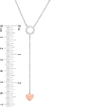 0.07 CT. T.W. Natural Diamond Circle Outline and Heart "Y" Necklace in Sterling Silver and 10K Rose Gold - 20"