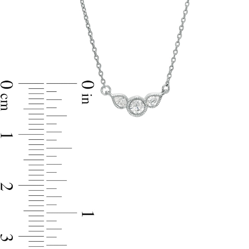 0.2 CT. T.W. Pear-Shaped Natural Diamond Three Stone Antique Vintage-Style Necklace in Sterling Silver