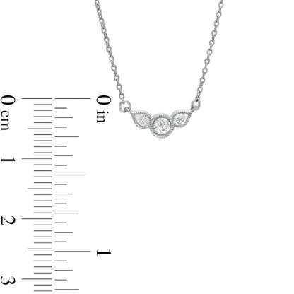 0.2 CT. T.W. Pear-Shaped Natural Diamond Three Stone Antique Vintage-Style Necklace in Sterling Silver