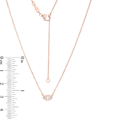 Sideways 1/5 CT. Marquise Natural Clarity Enhanced Solitaire Antique Vintage-Style Necklace in 10K Rose Gold
