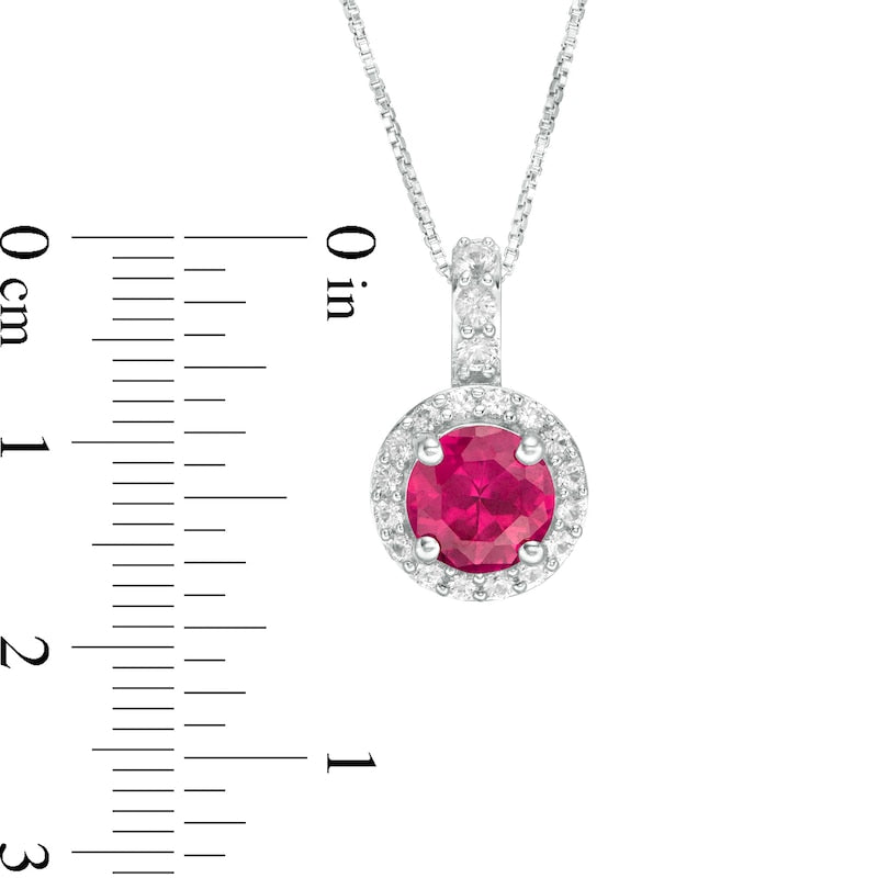 7.0mm Lab-Created Ruby and White Sapphire Frame Drop Pendant in Sterling Silver