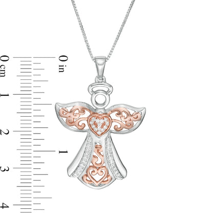 0.13 CT. T.W. Natural Diamond Ornate Angel Pendant in Sterling Silver and 14K Rose Gold Plate