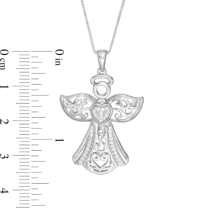 0.13 CT. T.W. Natural Diamond Ornate Angel Pendant in Sterling Silver
