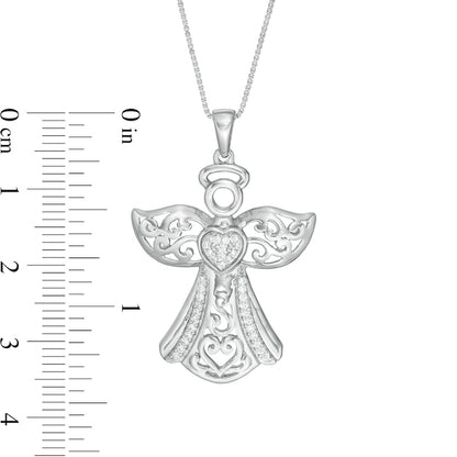 0.13 CT. T.W. Natural Diamond Ornate Angel Pendant in Sterling Silver
