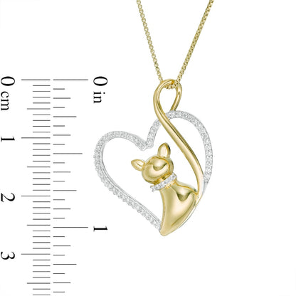 0.13 CT. T.W. Natural Diamond Heart with Cat Pendant in Sterling Silver with 14K Gold Plate