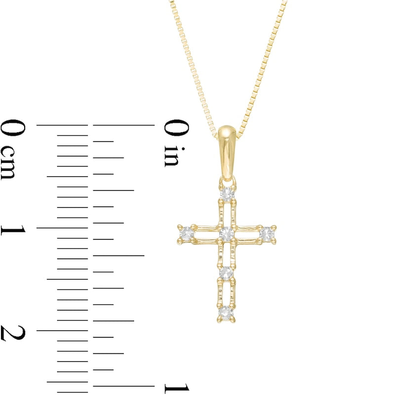Natural Diamond Accent Bamboo Cross Pendant in 10K Yellow Gold