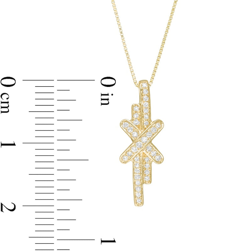 0.13 CT. T.W. Natural Diamond Linear Double Row Bar "X" Pendant in 10K Yellow Gold