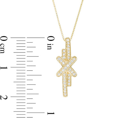 0.13 CT. T.W. Natural Diamond Linear Double Row Bar "X" Pendant in 10K Yellow Gold