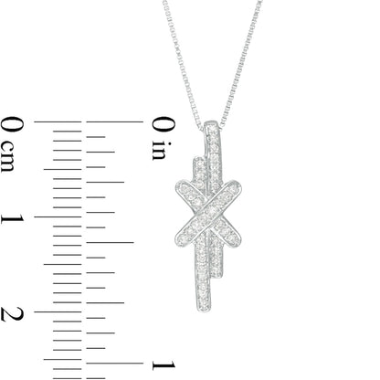 0.13 CT. T.W. Natural Diamond Linear Double Row Bar "X" Pendant in 10K White Gold