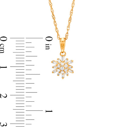 0.2 CT. T.W. Baguette and Round Natural Diamond Sunburst Pendant in 10K Yellow Gold