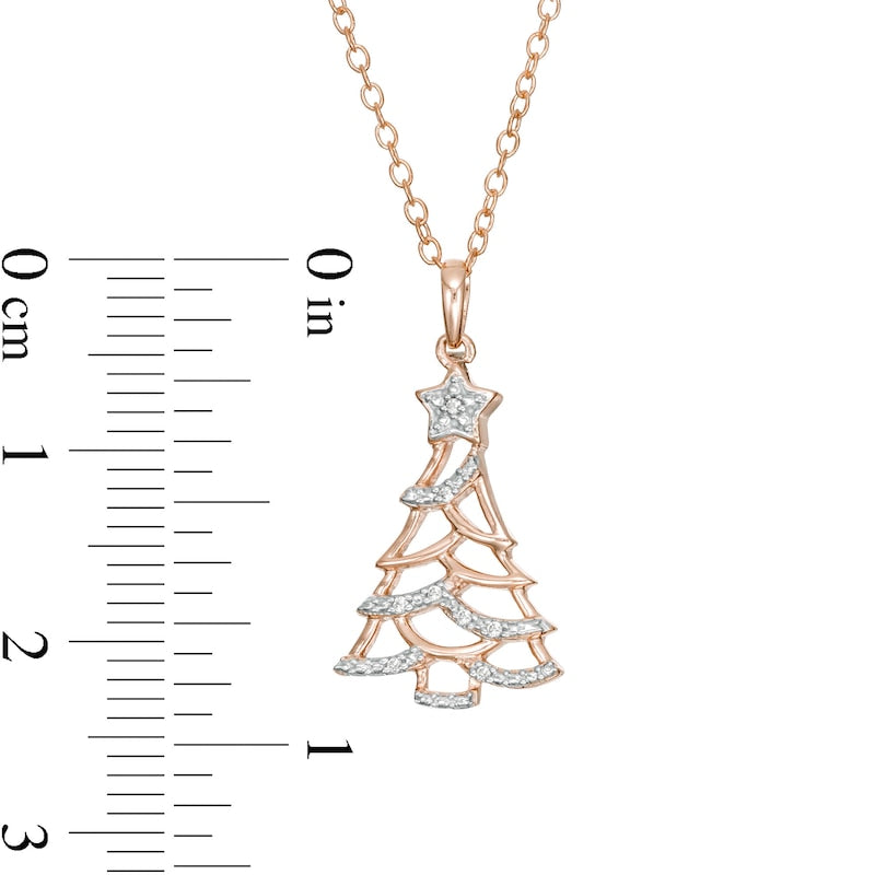 Natural Diamond Accent Christmas Tree Pendant in Sterling Silver with 14K Rose Gold Plate