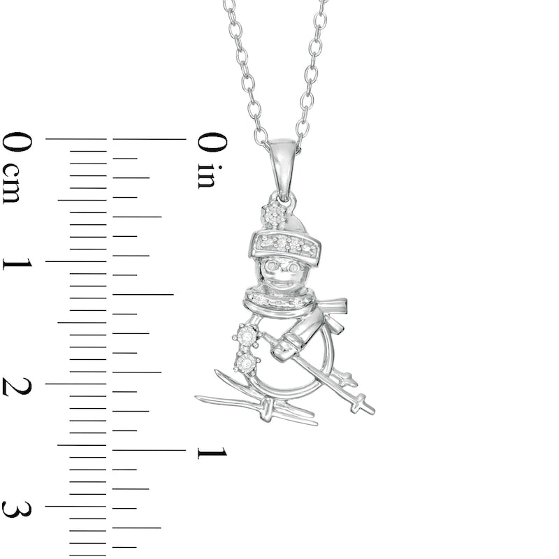 Natural Diamond Accent Skiing Snowman Pendant in Sterling Silver