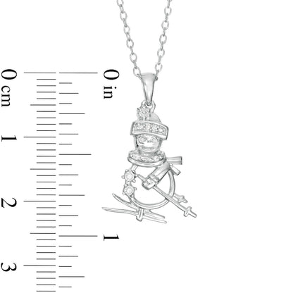 Natural Diamond Accent Skiing Snowman Pendant in Sterling Silver