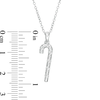 Natural Diamond Accent Candy Cane Pendant in Sterling Silver
