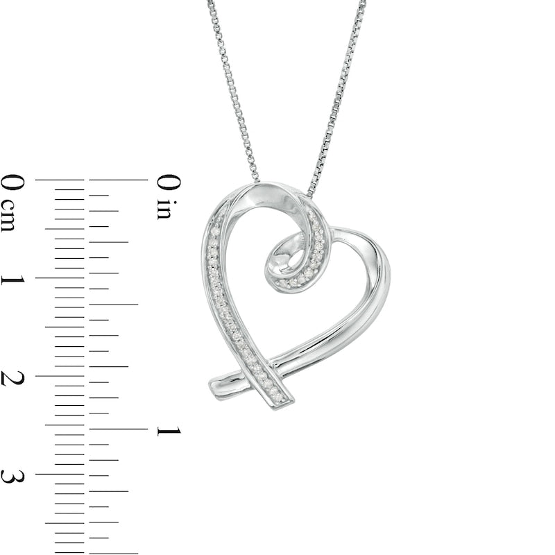 0.1 CT. T.W. Natural Diamond Tilted Ribbon Heart Pendant in Sterling Silver