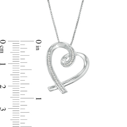 0.1 CT. T.W. Natural Diamond Tilted Ribbon Heart Pendant in Sterling Silver