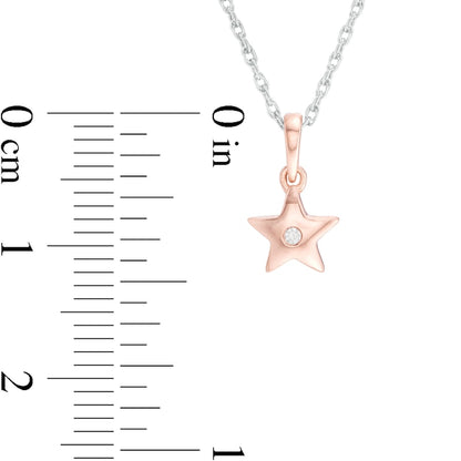 Natural Diamond Accent Star and Star Outline Pendant Set in Sterling Silver and 10K Rose Gold