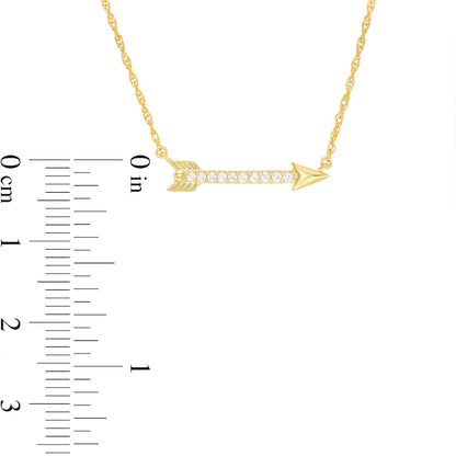 0.07 CT. T.W. Natural Diamond Sideways Arrow Necklace in 10K Yellow Gold - 17.25"