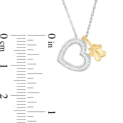 0.1 CT. T.W. Natural Diamond Heart Outline and Paw Print Pendant in Sterling Silver and 10K Yellow Gold